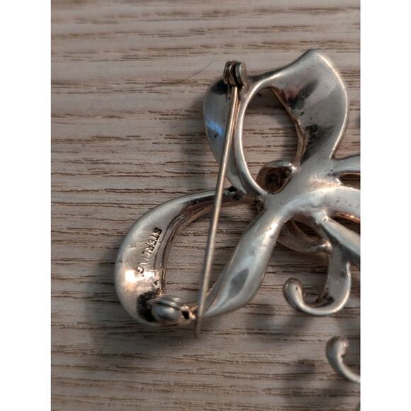 Vintage 40's Hollywood Regency Sterling Amethyst Glass Flower Ribbon Brooch - Picture 5 of 7